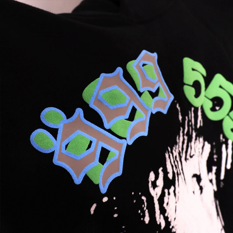 Sp5der Sweatsuit 999 Club Young Thug Black hoodie close